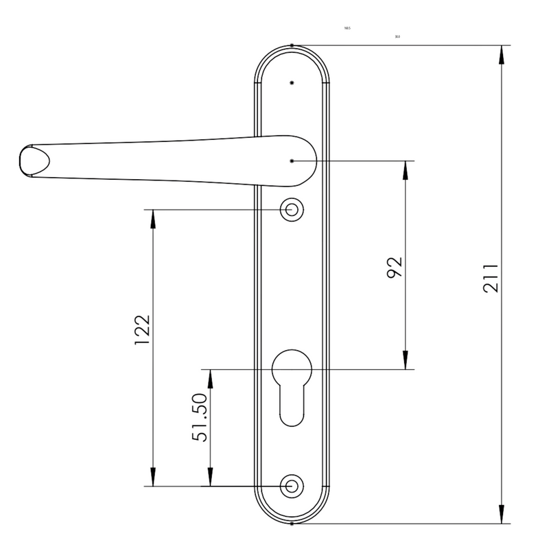 uPVC Door Handle (Small Back Plate 122mm) - Pewter