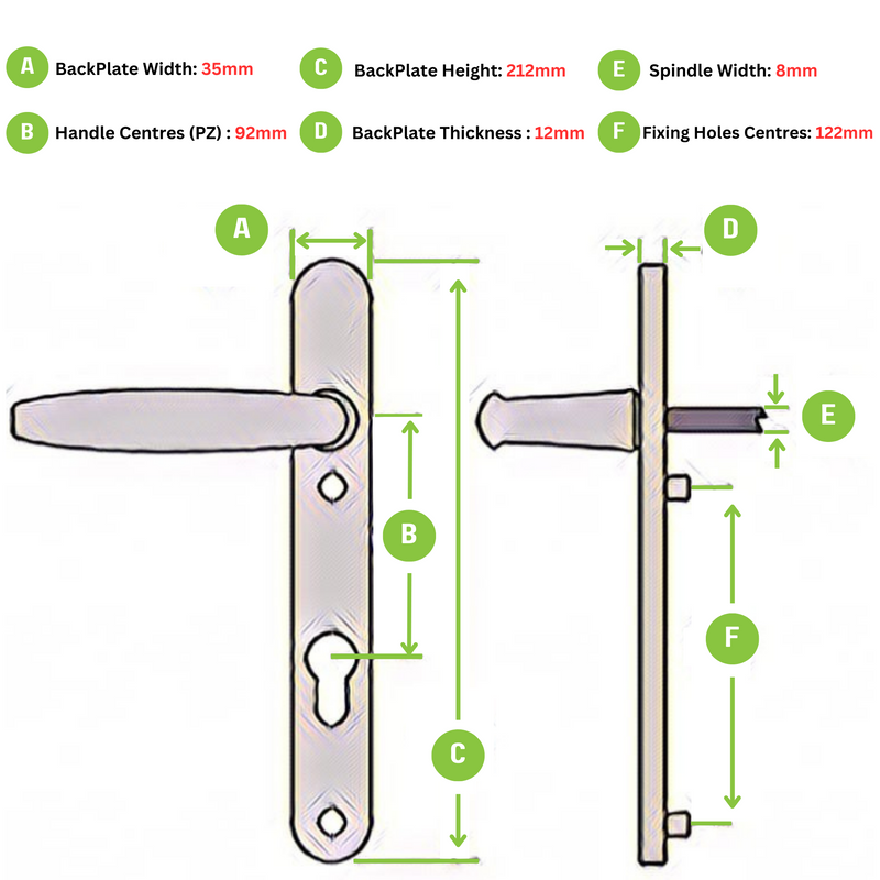 uPVC Door Handle 92PZ (122mm) - Black