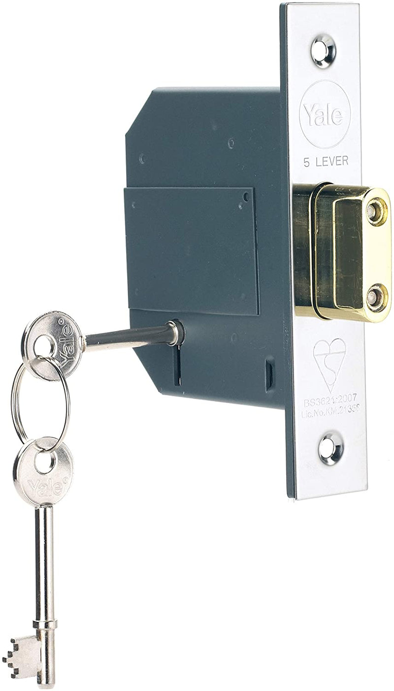 Yale BS 5 Lever Mortice Deadlock 64mm Polished Chrome