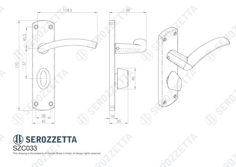 Serozzetta Tres Door Handles Bathroom Polished Chrome